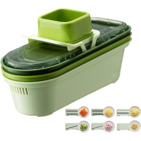 Tritatutto da cucina, tagliaverdure, multifunzionale per risparmiare tempo, affettatrice per frutta, grattugia e tagliaverdure con sei lame per una preparazione efficiente degli alimenti, 28x11x15,5 c