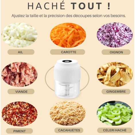 Tritatutto elettrico senza fili da 250 ml, potente mini robot da cucina, ricaricabile tramite USB, lama in acciaio inossidabile, per tritare carne, pesce, cipolle, aglio, verdure, cioccolato, biscotti