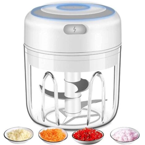 Tritatutto elettrico, taglia aglio, cipolla, frutta, carne, tritatutto multiuso con ricarica USB, 250 ml, bianco