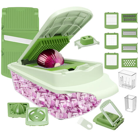 Tritatutto multifunzionale per verdure con contenitore - Tritatutto multifunzionale 12 in 1 per cipolle, aglio, insalata e verdure - Risparmia tempo Tritatutto professionale da cucina con 8 lame