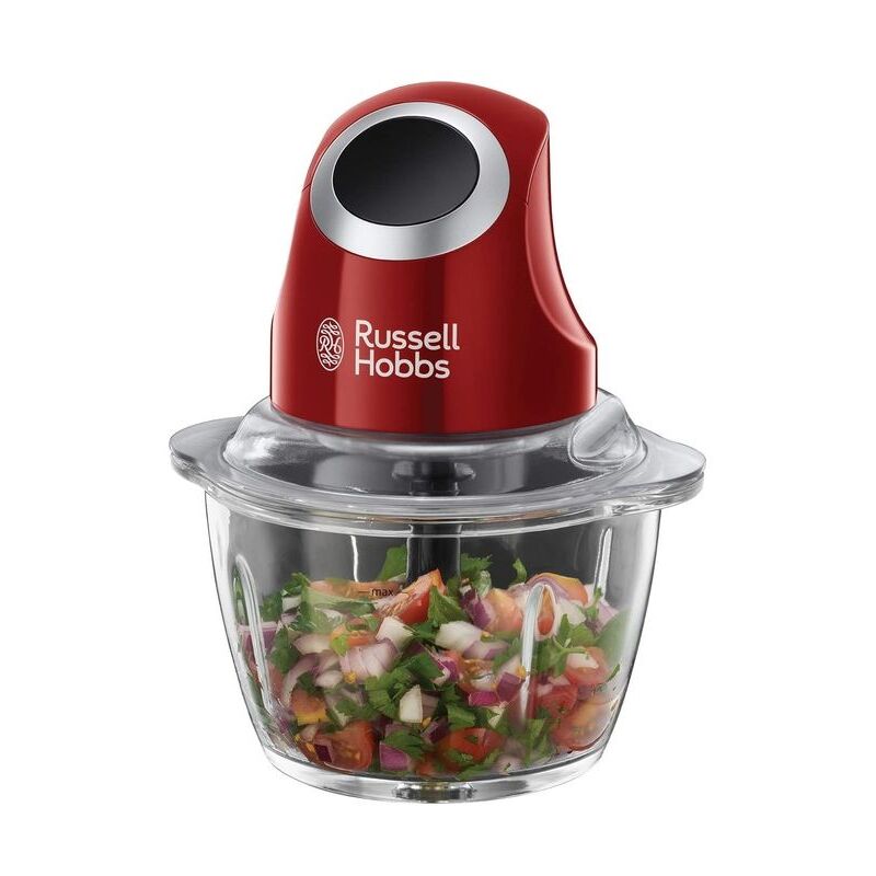 Image of Russell Hobbs - Tritatutto Da Cucina Elettrico Mini Rosso - Contenitore in Vetro con Coperchio - 500ml, Tritatutto per Verdure, Mixer, Tritatutto