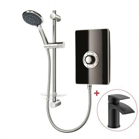 Triton Aspirante 9.5KW Gloss Black Electric Shower - Inc Head + Riser Rail + Tap