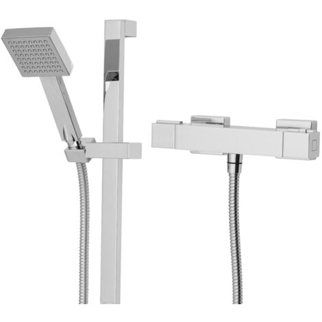 Triton Muse Square Thermostatic Bar Mixer Shower Exposed Chrome + Riser Rail