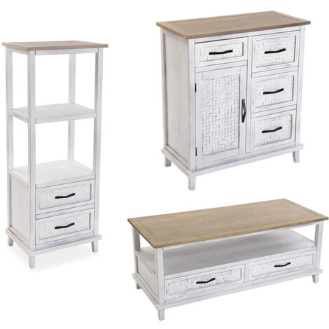 Trittico di mobili arredamento casa soggiorno salone camera bimbi ingresso cassettiera 5 cassetti porta tv mini libreria bianco