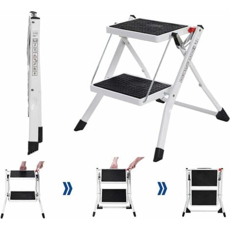 DAYPLUS Trittleiter 2 Stufen Mini Leiter Klapptritt Klappleiter Klapptreppe Tritt Haushaltstritt Stehleiter Sprossenleiter klappbar faltbar bis 150 kg