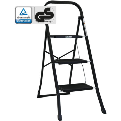 Trittleiter 3-stufig klappbar TÜV/GS 150 kg Anti-Rutsch Trittflächen Klapptritt Leiter in schwarz