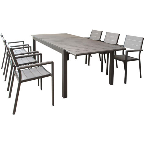 TRIUMPHUS - set tavolo in alluminio e polywood cm 180/240 x 100 x 73 h con 6 poltrone Xanthus