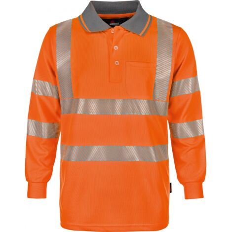 Triuso Vizwell Warnschutz-Langarmpolo VWPS32 Gr. 3XL leuchtorange/marine