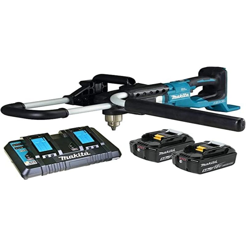 Makita DDG460T2X7 Twin 18V Brushless Earth Trivella completa di 2 batterie de 5,0 Ah, caricabatterie e 2 adattatori (36V) Li-ion LXT