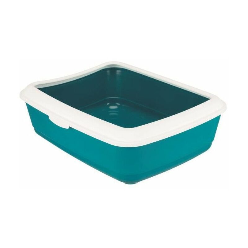 Bac a litiere Classic - 37 x 15 x 47 cm - Avec rebord - Bleu pétrole et blanc - Pour chat - Trixie