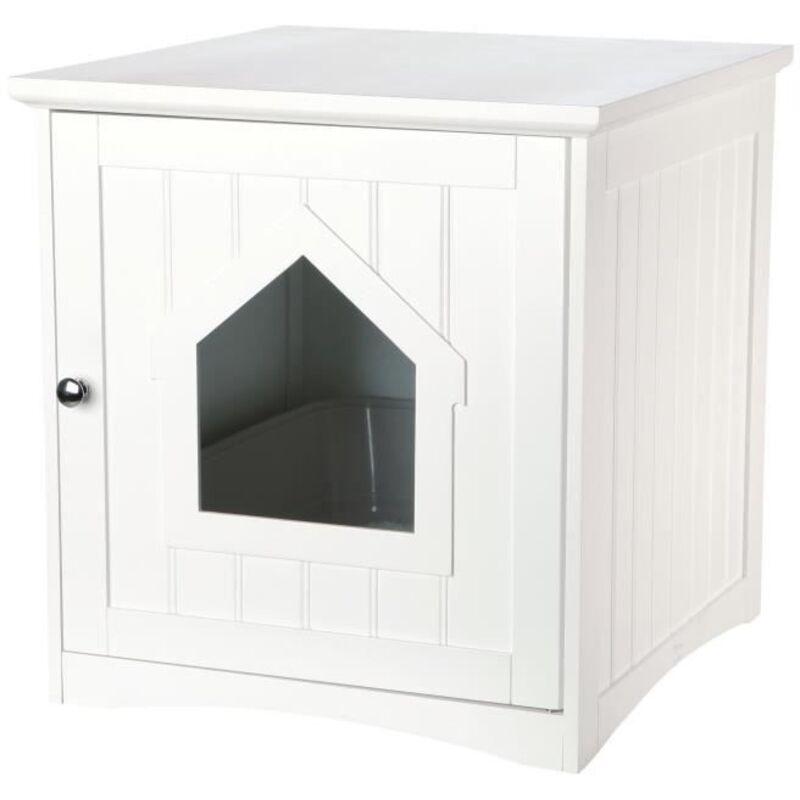 Trixie – Cabine de toilette pour chat – Dimensions 49 x 51 x 51 cm – MDF vernis blanc – Porte magnétique et ventilation optimisée