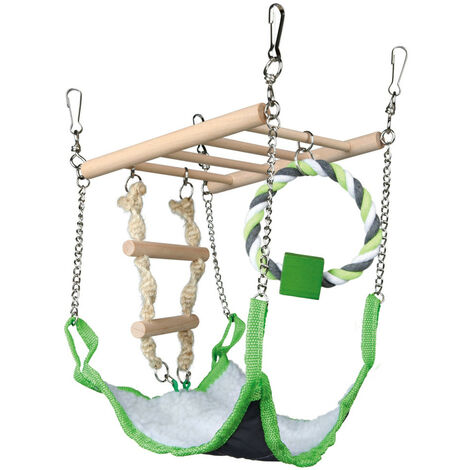 Trixie – Pont suspendu avec hamac pour souris et hamsters – Échelle en bois avec hamac aspect nylon – Dimensions 17 × 22 × 15 cm
