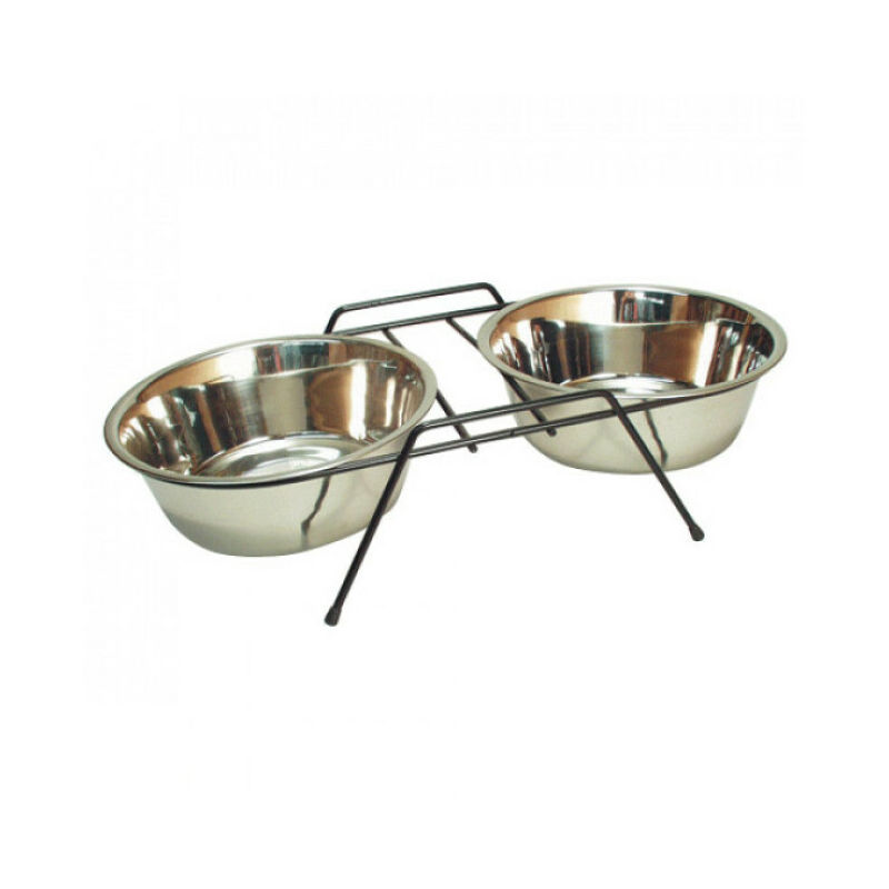 Trixie - Set écuelles en acier inox avec pieds anti-dérapants Eat on Feet 2 pièces Contenance 1,8 litre Diamètre 20 cm