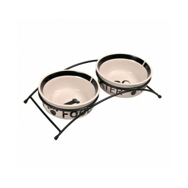 Set écuelles en céramique Blanc et Noir avec pieds anti-dérapants Eat on Feet 2 pièces Contenance 1,6 litres Diamètre 20 cm