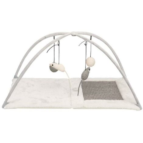 Trixie Tapis Griffoir 60 X 33 X 42 Cm Avec Jouets Suspendus A Un Fil Gris Clair Pour Chat