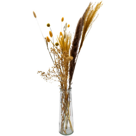 Trockenblumen Strauß in Glasvase - 70 cm - Bouquet aus getrockneten Blumen mit Deko Vase