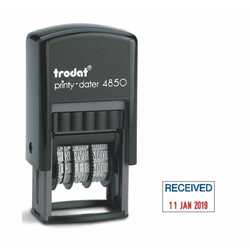 Trodat - Printy 4850/L1 Self Inking Word and Date Stamp received 25x5mm Blue/Red i