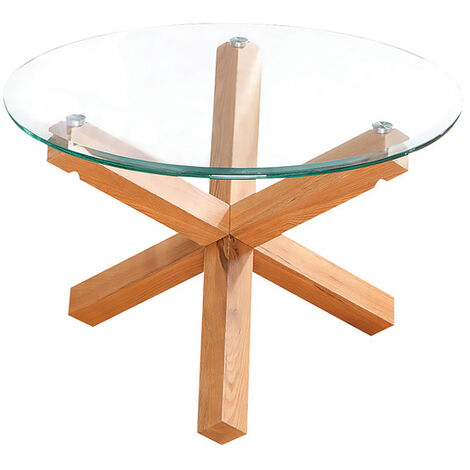Troil Clear Glass Stylish Coffee Table Wood Cris Sand Cross Legs - Brown