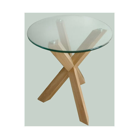 Troil Oak Legs Clear Glass Lamp Table - Brown