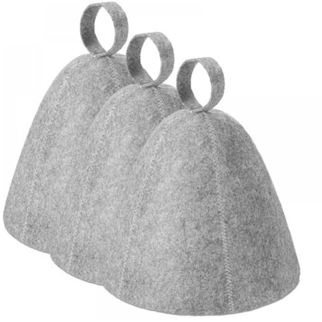 Trois bonnets de sauna gris, unisexes, en feutre résistant à la chaleur.