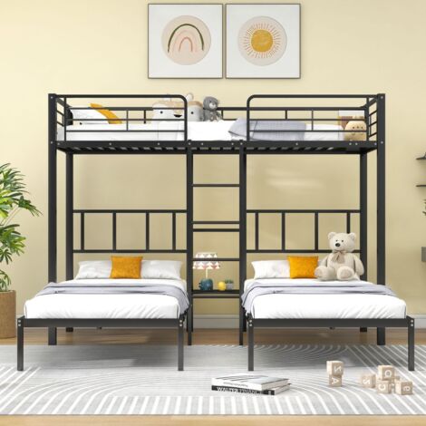 Trois lits avec échelle lits superposés avec dispositif anti - chute et table noir (90x200cm  3)