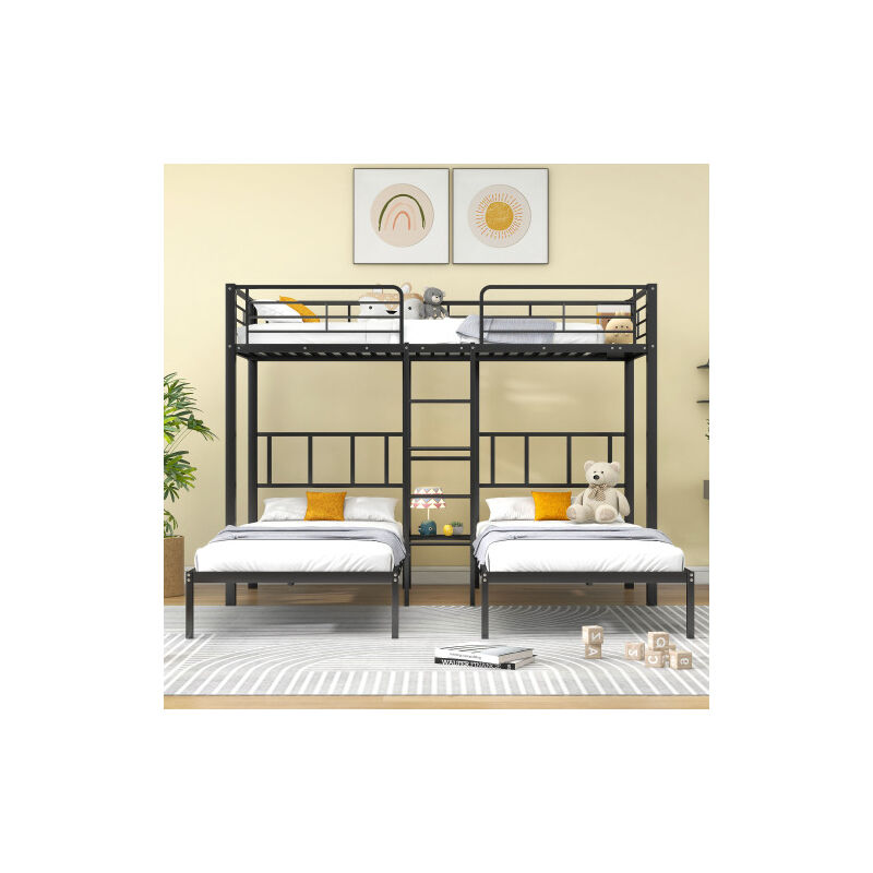 Trois lits lits superposés avec échelle convient aux enfants et aux adolescents lit en fer avec dispositif anti - chute et table 90x200cm