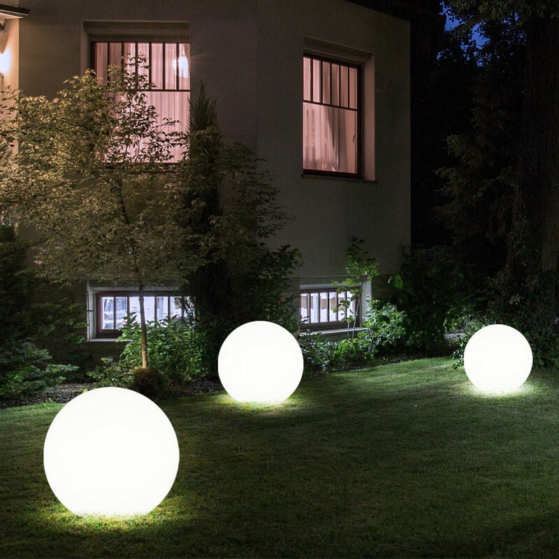 Set de 3 lampes d'extérieur LED solaires à boules Lampe de jardin boule blanche Lampe d'extérieur, diamètre x hauteur 20 x 62 cm, jardin pelouse