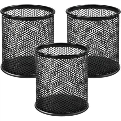 Trois porte-crayons en métal noir de haute qualité (9910CM) pour les bureaux et le rangement de la papeterie.