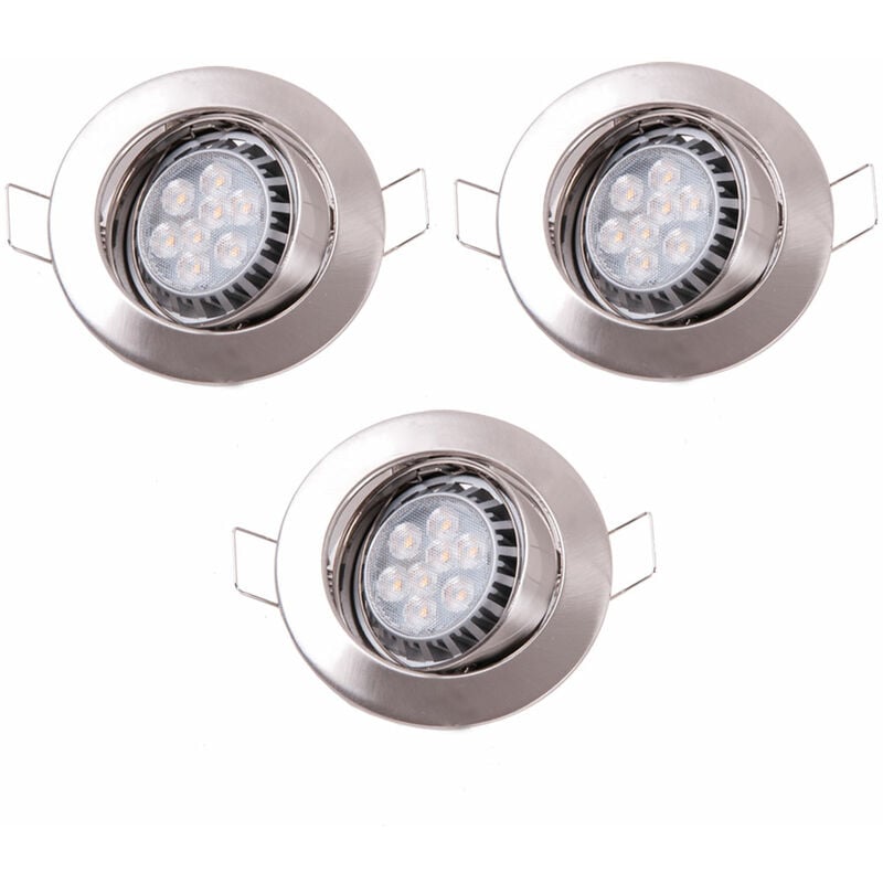 Paulmann - Spots encastrés, rond, set d'éclairage encastré, plafonniers, lampes encastrées, orientables, métal fer brossé, led 8W 430Lm, d 8,3 cm,