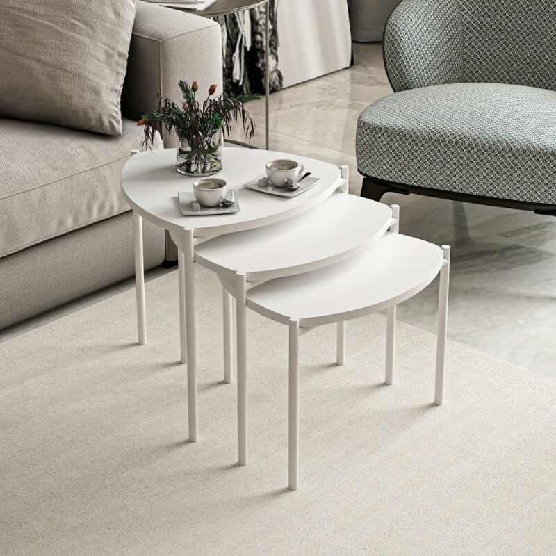 Toscohome - Trois tables basses modernes en blanc - Lenny