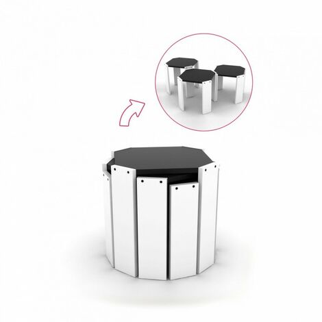 Trois tables pliantes en blanc, noir, plateau polyvalent