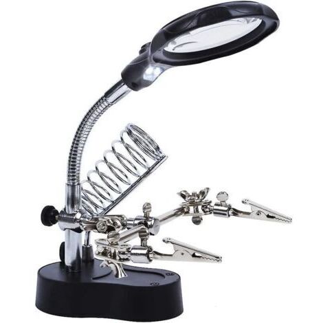 Troisième Main 3.5 x 12 x Loupe de Table Support 2 LEDs Loupe sur Pied pour Ingénieur Électronique Cosmétologie Médical Horloger Montre Réparation