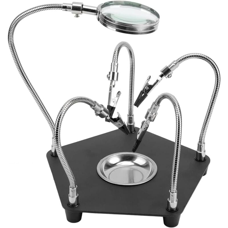 Troisieme Main avec 4 Bras Flexibles, 3X Loupe et Support de Carte pour Soudure, Artisanat, Réparation Électronique, Bijoux et Modelisme