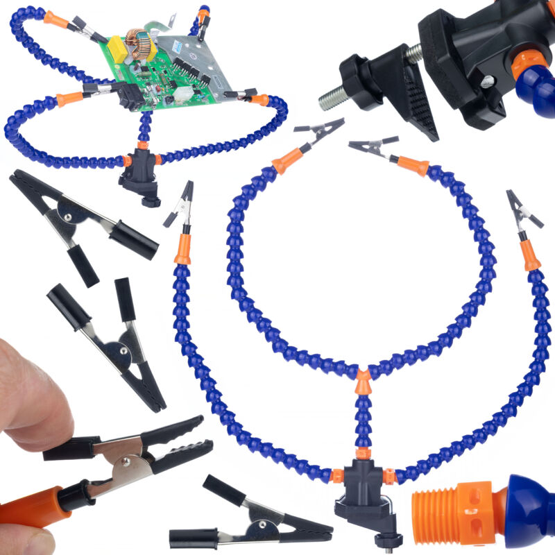 Terza mano con 4 clip a coccodrillo - staffa di montaggio a saldatura a collo di cigno