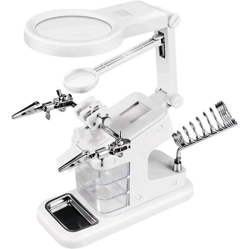 Shining House - Troisième Main Loupe 3X 4.5X 25X, Loupe Soudure avec 10 Lumières led, 3pcs Petites Boîtes et Pinces Crocodiles pour Assemblage,