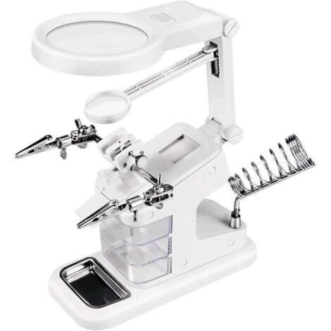 Troisième Main Loupe 3X 4.5X 25X, Loupe Soudure avec 10 Lumières LED, 3pcs Petites Boîtes et Pinces Crocodiles pour Assemblage, Réparation, Modelage, Artisanat