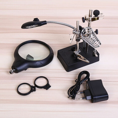 Troisième main Loupe pour souder avec Grossissements de 2.5x, 5x et 8x Lampe Loupe avec des Pinces crocodile, Support pour Fer à souder et 5 LED Accessoires de soudage