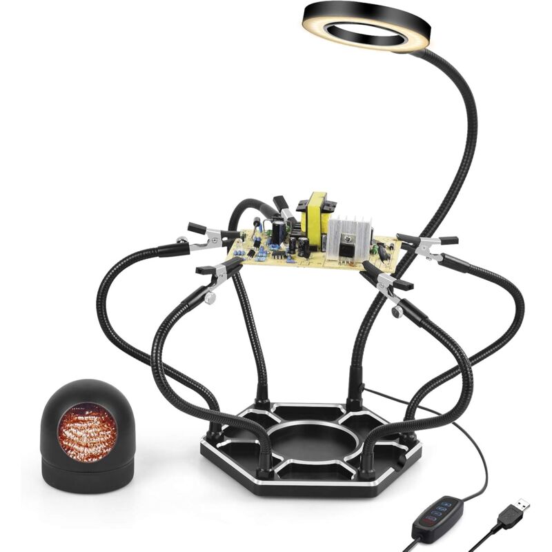 Troisieme Main Soudure avec 6 Bras Flexibles et 3X Loupe, Troisième 3eme Main Support Soudure Station de soudage pour Réparation Électronique