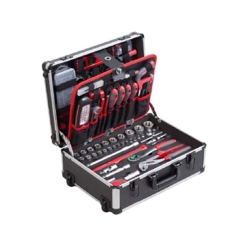 Trolley a outils Meister 230 pieces - Poignée télescopique et transport confortable