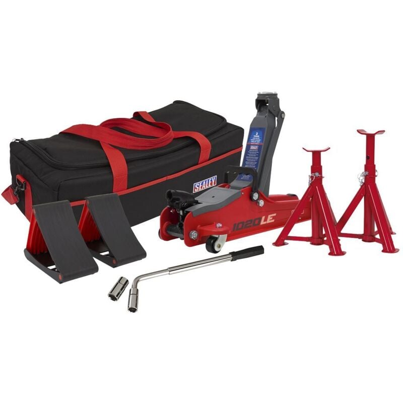 Sealey - 1020LEBAGCOMBO Low Entry Short Chassis Trolley Jack & Accessories Bag Combo, 2 Tonne - Red