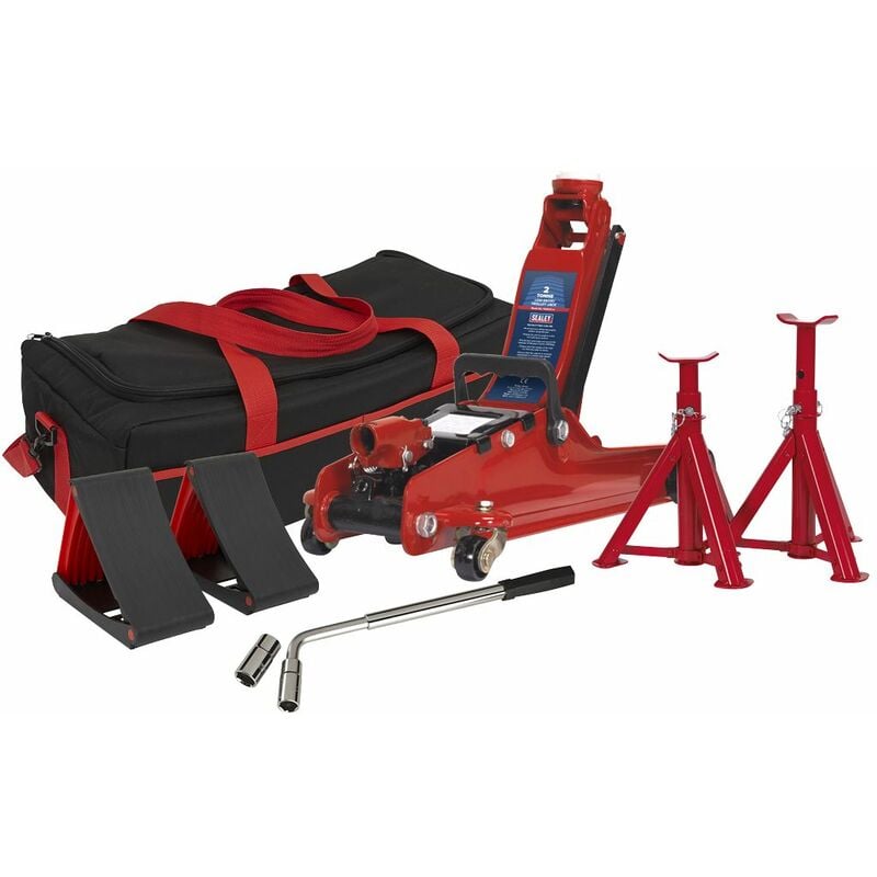 Sealey - Trolley Jack 2 Tonne Low Entry Short Chassis & Accessories Bag Combo - Red 1020LEBAGCOMBO