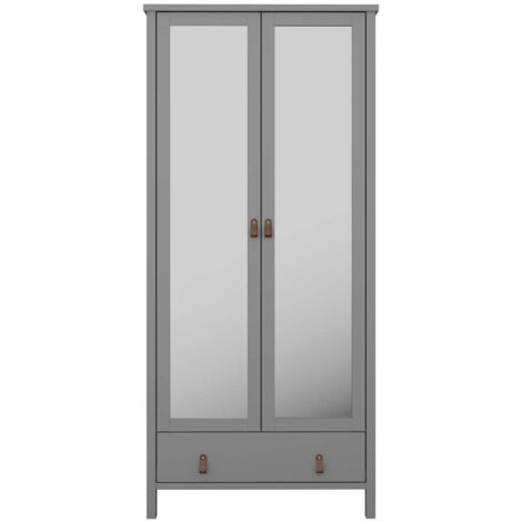 Tromsø Kleiderschrank 2 Spiegeltüren 1 Schublade grau.