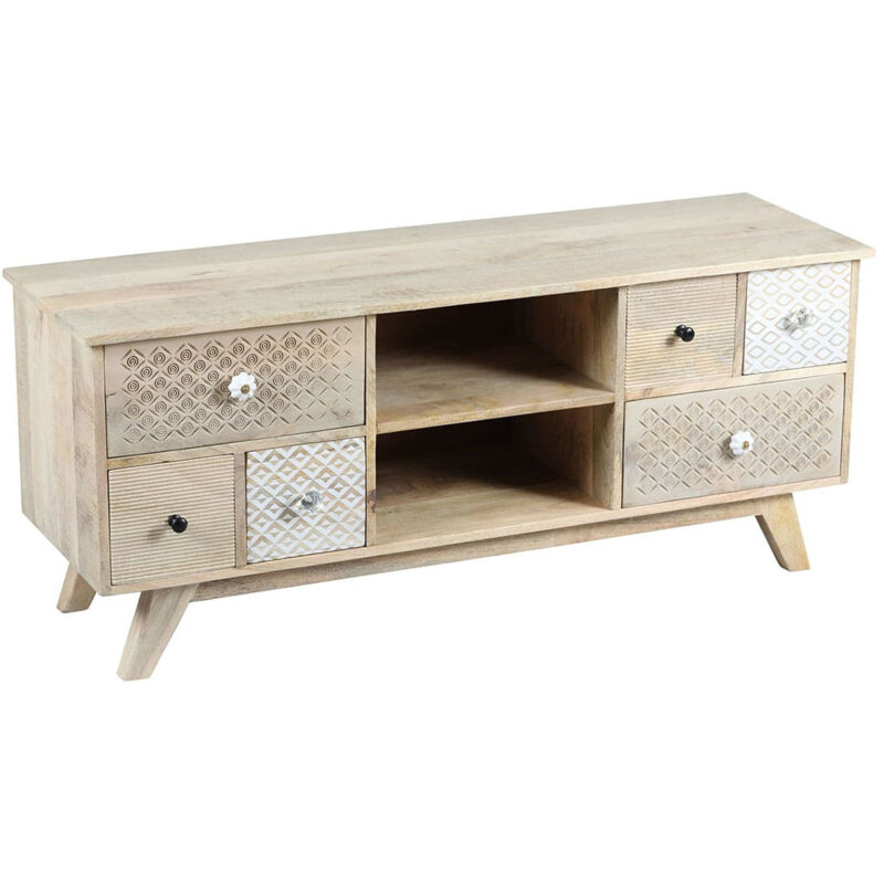 Altobuy - tromso - Meuble tv 6 Tiroirs en Manguier Massif Clair