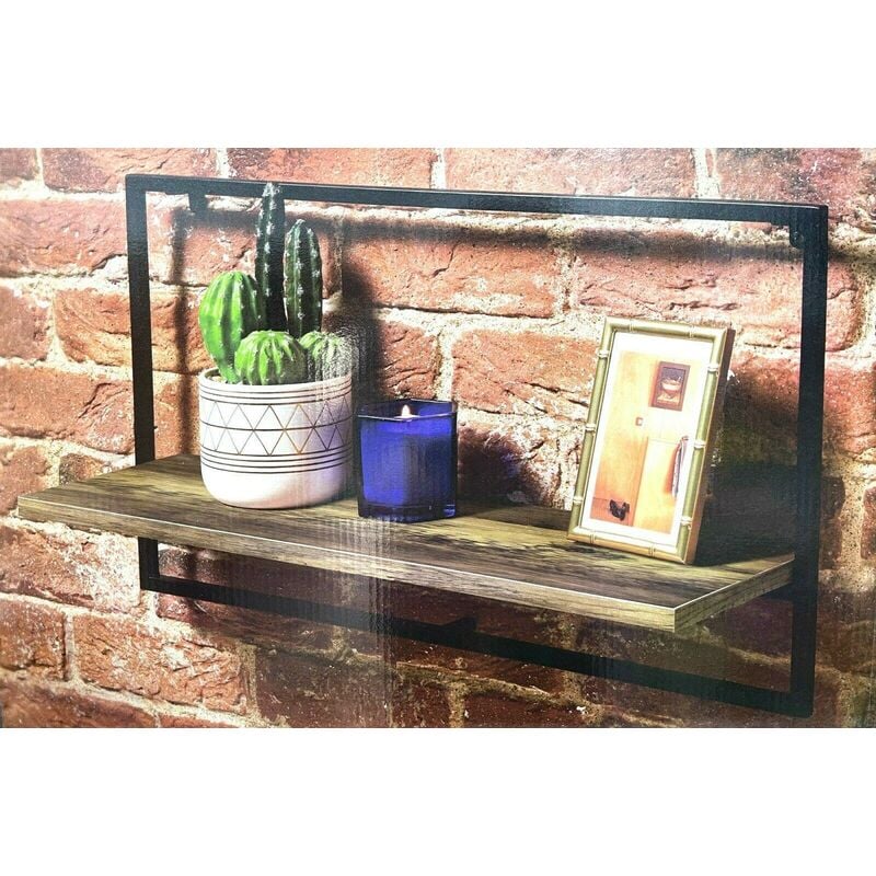 Tromso New 1 Wide Black Metal Frame with Wooden Shelf Floating Wall Home Decor