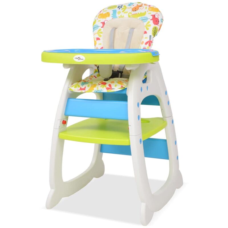 

vidaXL Trona Convertible 3 en 1 con Mesa Azul y Verde - Multicolor