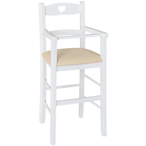 OKAFFAREFATTO Trona de madera blanca con asiento de ecopiel beige