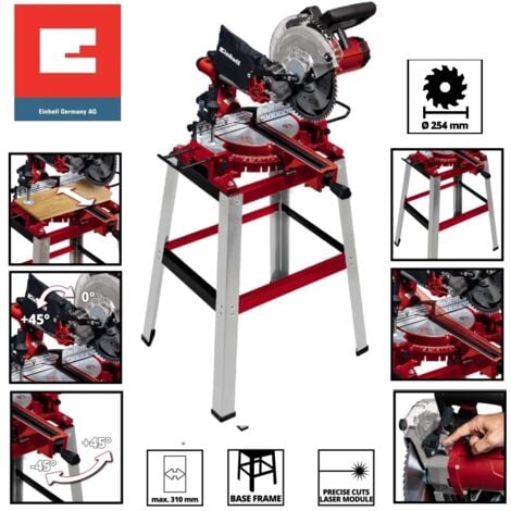 GRECOSHOP Troncatrice/Sega circolare radiale per legno 1900W 250mm con laser e banco/banchetto Einhell - TC-SM 2531/1 U