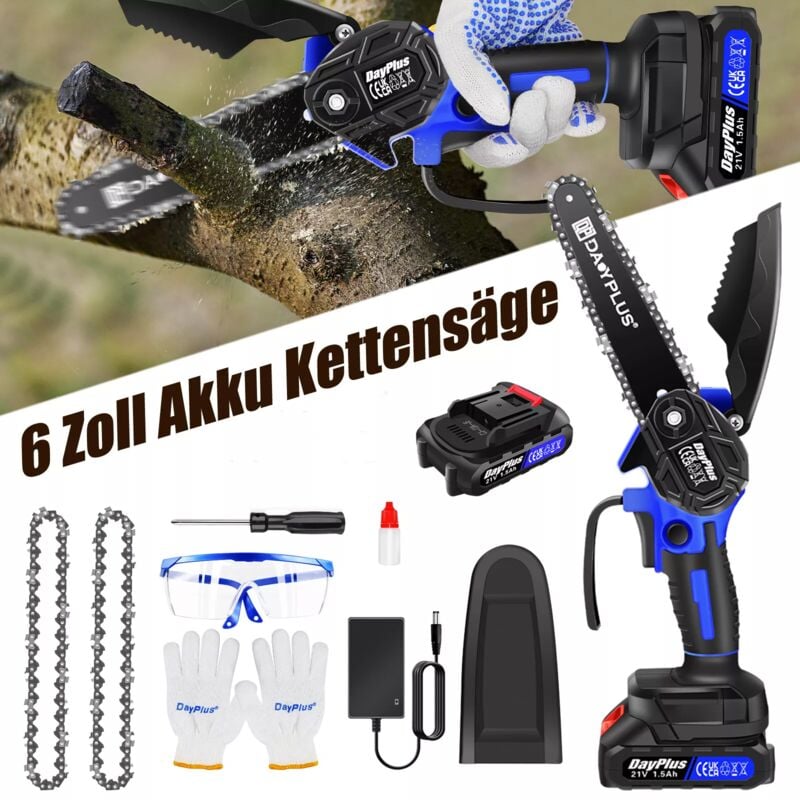 Dayplus - Tronçonneuse 6'' Tronçonneuse électrique Tronçonneuse d'arbre Batterie Chargeur Sans brosse