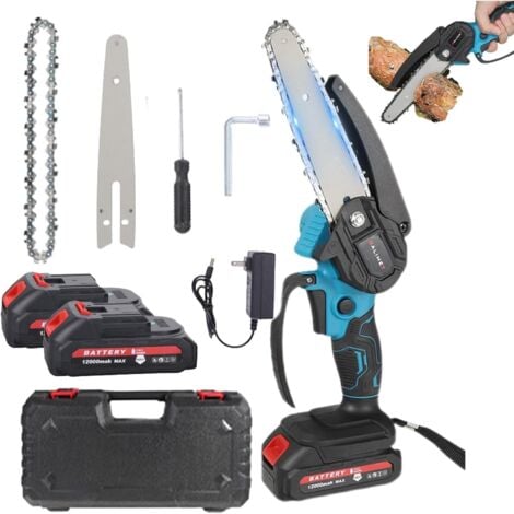 Tronconneuse a Batterie 12000mAh, 6 Pouces Tronçonneuse Electrique sans fil, Electrique Scie Electrique Tronçonneuse Pour Jardin