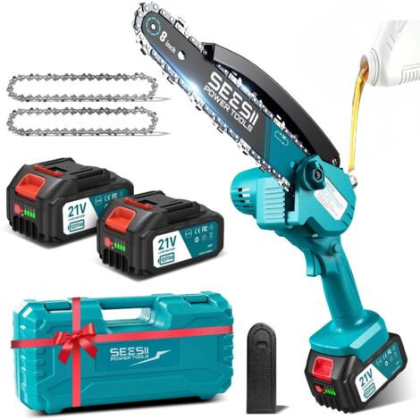 Tronçonneuse à Batterie 6 Pouces Sans Fil 2×4000mAh Mini Scie Électrique avec Lubrification Automatique et Chaîne de Remplacement Jardin M6 Pro